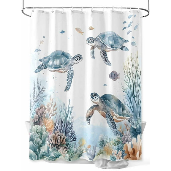 Shower Curtain, Nautical Blue Sea Turtles Colorful Coral Fish Ocean Beach Washable Shower Curtain with Hooks Bath Decor Fabric Shower Curtains for Bathroom, Hotel, Stalls, Bathtubs, 48x72 Inch