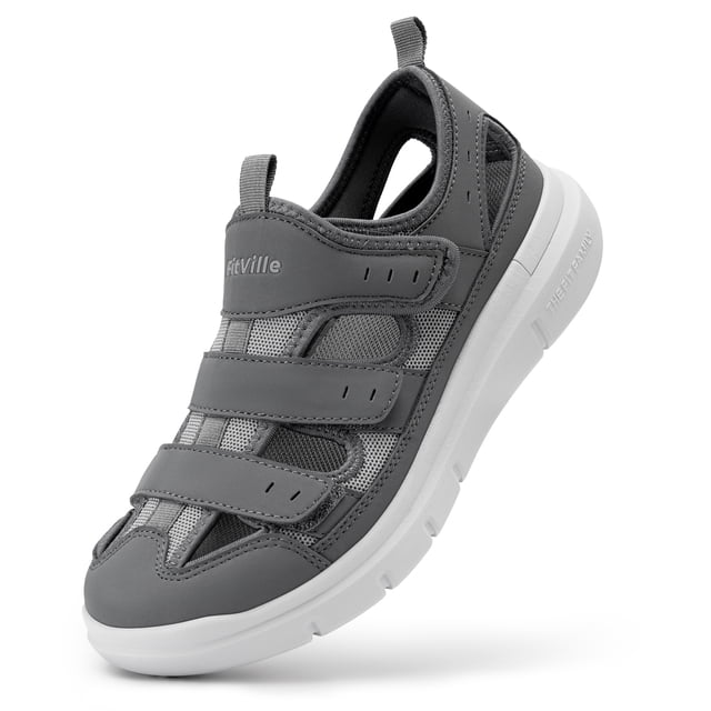 FitVille Men's Wide Summer Sandals Comfort Closed Toe Slipper Diabetic Sandals For Men With Arch Support