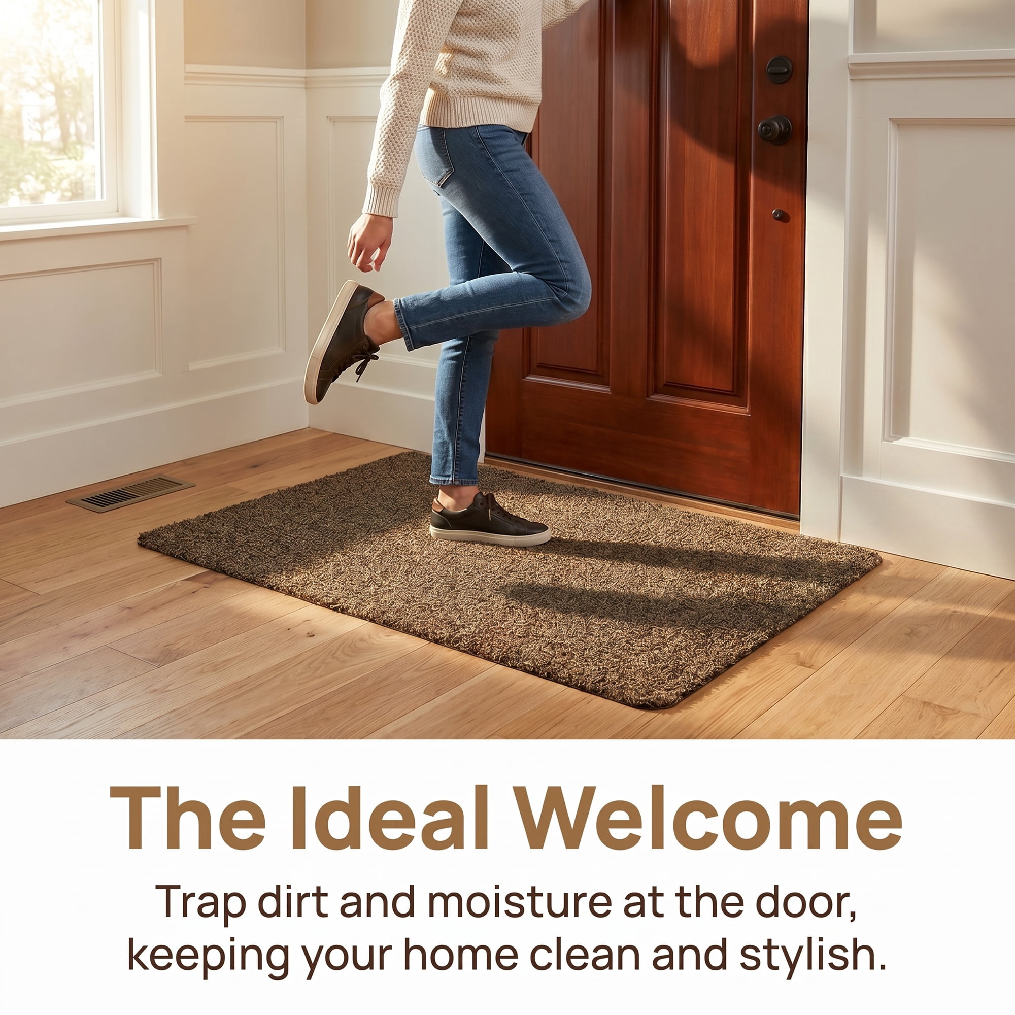 Unique Bargains Waterproof Polypropylene Non Slip Scraper Welcome Mat Brown 26" x 17"