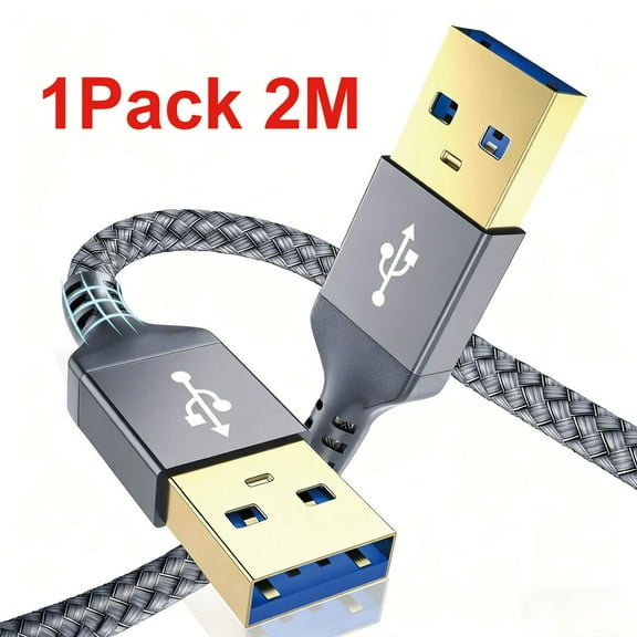 USB 3.0 A to A Male Cable 6Ft, USB Male to Male Cable Double End USB Cord Compatible with Hard Drive Enclosures, DVD Player, Laptop -Silver
