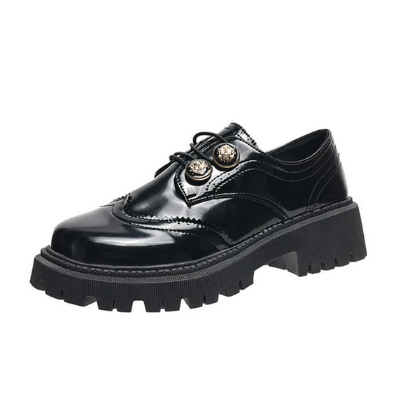 Black Ladies Stylish Cozy Loafers Featuring Round Toe And Metal Buckle Design With Thick Bottom Heel For Everyday Use