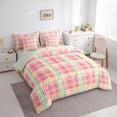 thumbnail image 2 of Castle Fairy Boho Pastel Plaid Queen Bedding 7pcs,Abstract Multi-Line Grid Bedding Comforter Set Queen,Pink Mint Yellow,Reversible, 2 of 7