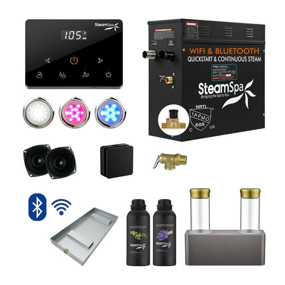 Black Series 6KW Steam Bath Generator with Wireless Remote, BLUETOOTH, WIFI, and Dual Aroma Pump in Matte Black