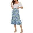 thumbnail image 3 of INSPIRE CHIC Mother's Day Women's Chiffon Skirts Elastic Waist Ruffle Tiered Floral Flowy Midi Skirts S Navy Blue-Floral, 3 of 7