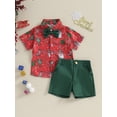 thumbnail image 2 of Liacowi Little Boy Christmas Outfits Set Toddler Baby Boys Gentleman Suits Santa Claus Print Shirt and Shorts Set 6M-4T, 2 of 9