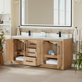 thumbnail image 3 of Floral 72" Wood Vanity in Light Brown Calacatta White Quartz Top no Mirror, 3 of 13