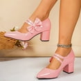 thumbnail image 4 of Xfvqtps Womens Mary Jane Heels Glossy Patent Leather Pointed Toe Block Heel Chunky Shoes with Bow Decoration Elegant Dress Shoes for Women, 4 of 9