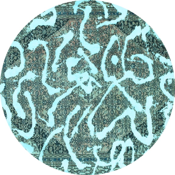 Ahgly Company Indoor Round Abstract Light Blue Modern Area Rugs, 4' Round