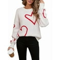 thumbnail image 2 of Women Heart Print Sweaters Long Sleeve Crewneck Oversized Pullover Sweater Cute Love Pattern Knitted Jumper Tops White L, 2 of 9