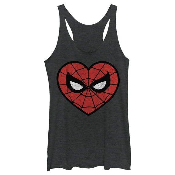Women's Marvel Valentine's Day Spider-Man Heart Mask Racerback Tank Top Black Heather Large