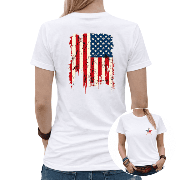 Cute USA Flag Back Print Independence Day Graphic Tees Women's Oversized T-shirt