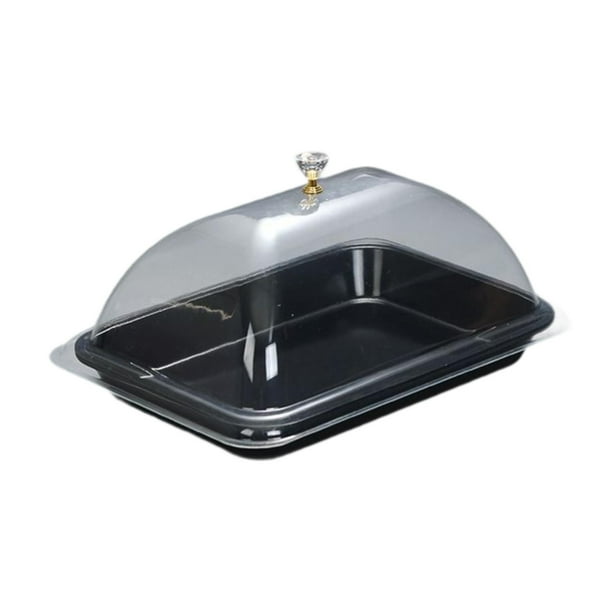 Tapa para soporte de tartas, tapa para plato de servir, fácil de limpiar, transparente, para exhibición de alimentos, para decoración de restaurantes, Negro