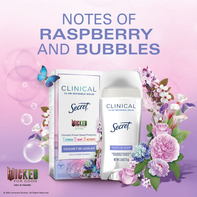 Secret Clinical Invisible Solid Antiperspirant & Deodorant for Women, Couldn't be Lovelier, Notes of Raspberry and Bubbles, 2.6oz