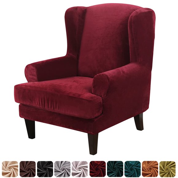 2024 Velvet Wingback Chair Sofa Slipcover 2 Pieces Plush Wing Chair Covers Arm Chair Cover Furniture Protector 10 Colors
