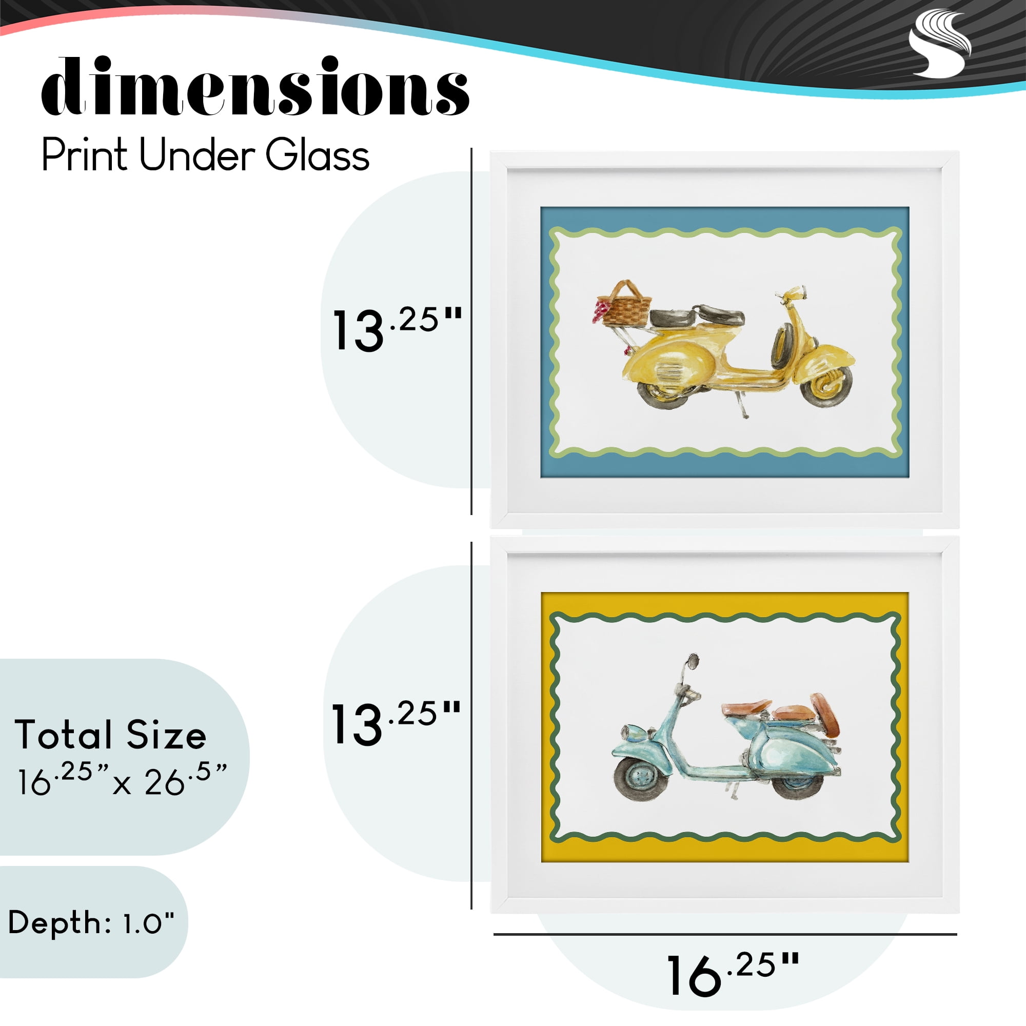 Stupell Industries Wavy Bordered Scooters 2 Piece White Framed Print Under Glass Set, design by Lanie Loreth