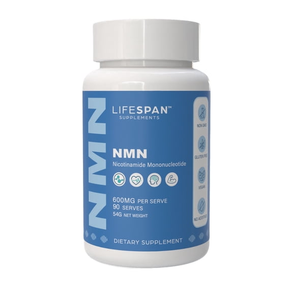 NMN Supplement 600mg – 99% Pure Nicotinamide Mononucleotide for NAD+ Boost, Cellular Energy & Longevity – 90 Vegan Capsules – Lifespan Supplements