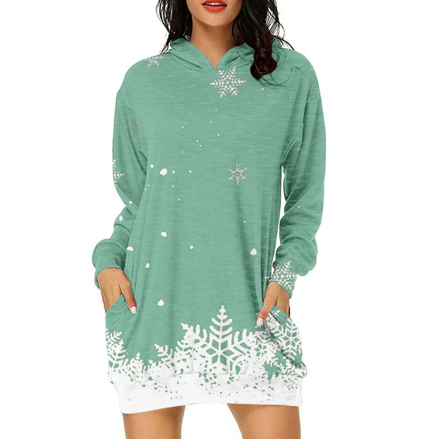 HNMKIU Hauts à Manches Longues pour Femmes Sweat à Capuche Imprimé de Noël Décontracté pour Automne et Hiver