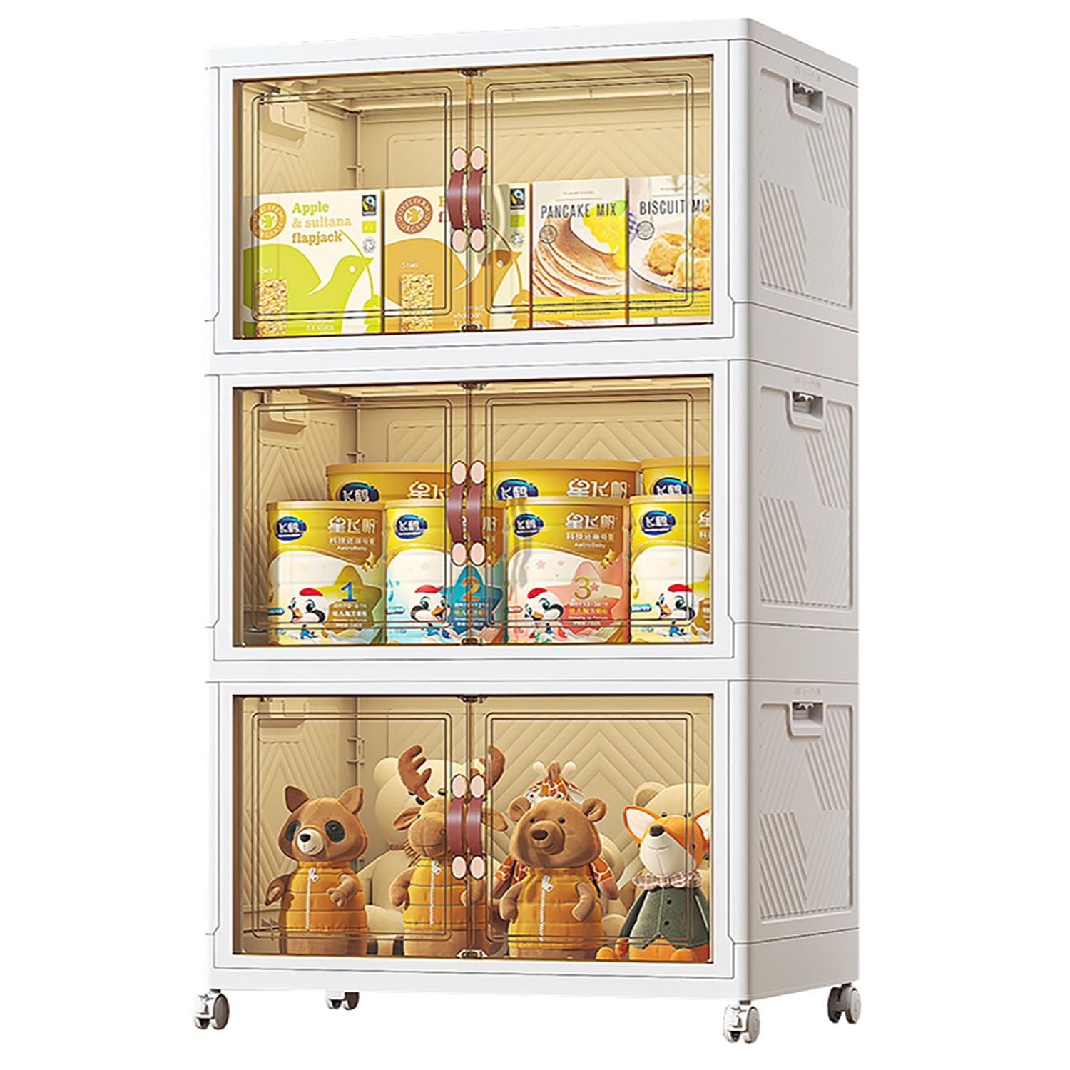 KUDORO 3 Tier Storage Bins with Wheels, 12 gal Clear Closet Organizer