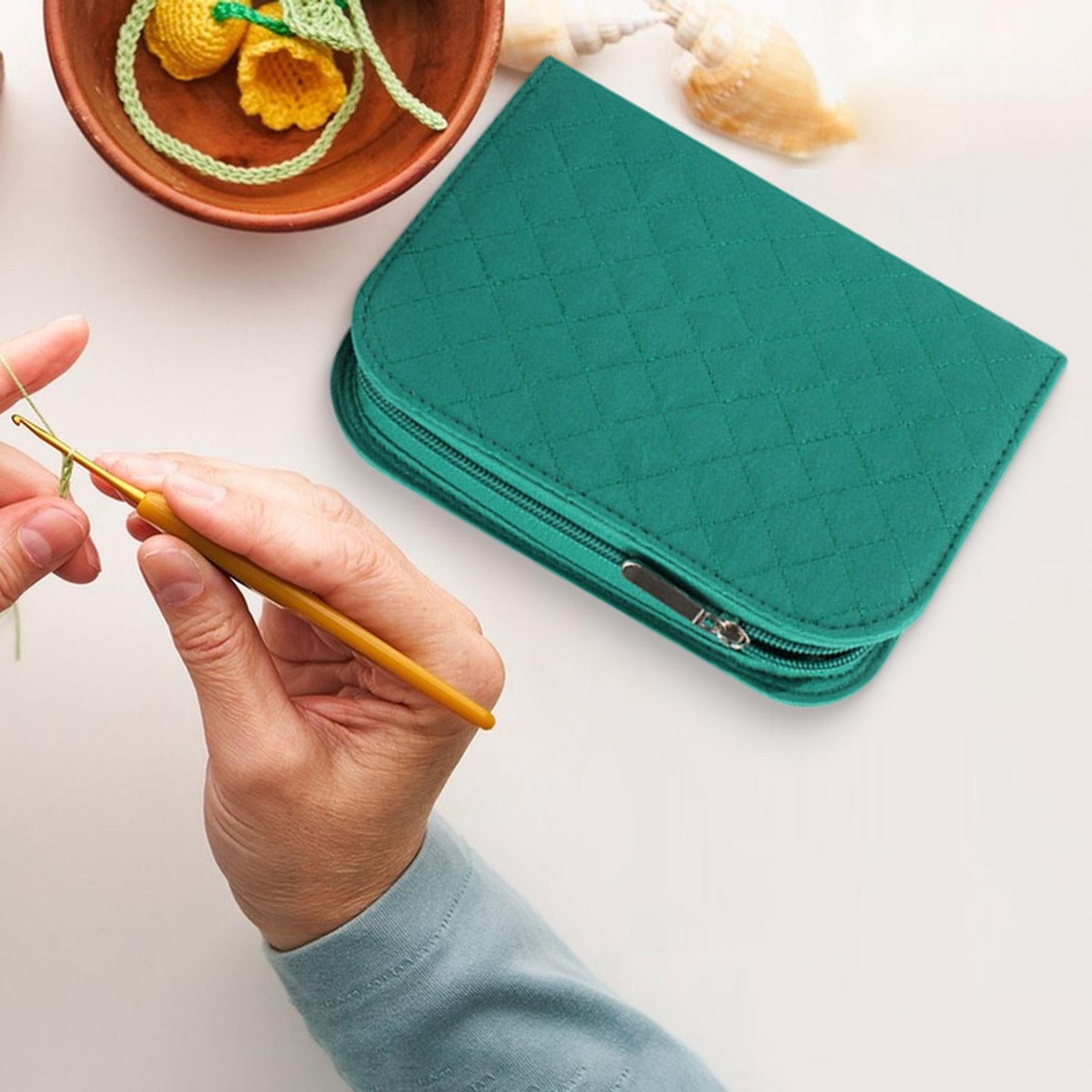 S SERENABLE Crochet Hook Case Organizer Case for Knitting Crochet Hooks Crochet Accessories Storage Case with Web Pockets Portable Lightweight Knitting Tool Pouch Polyester Material Green
