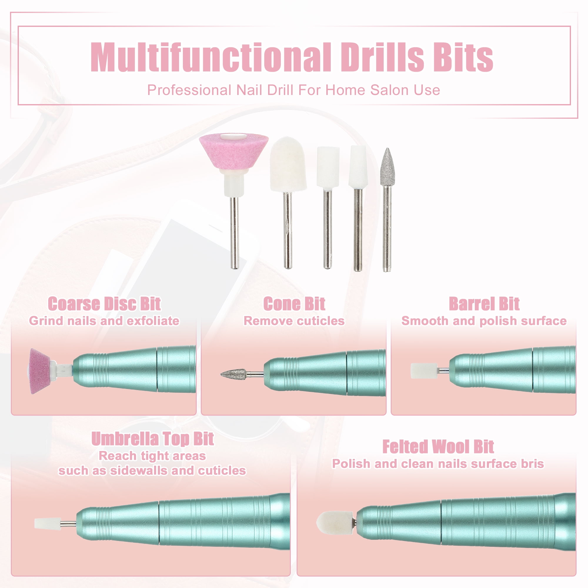 Electric Cordless Nail Drill Kit 26000RPM Nail Drill MachineNail Drill for Manicure Polishing Green
