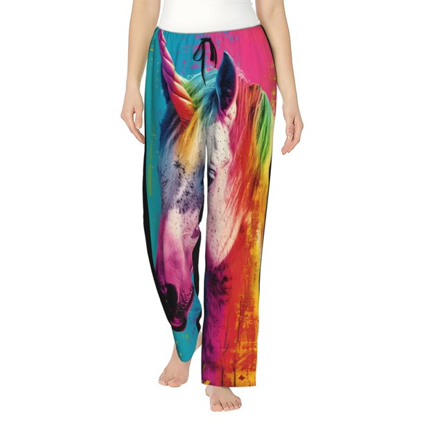 Balery Watercolor White Horse Pantalones de pijama para mujer, pijamas ultraligeros, pantalones de estar por casa-Medium