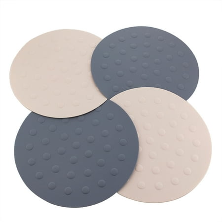 

4 Pcs Silicone Placemat Double-sided Bump Mat Thicken Heat-insulation Mat Anti-skid Pot Mat Round Bowl Mat Plate Pad (Grey/Pink)