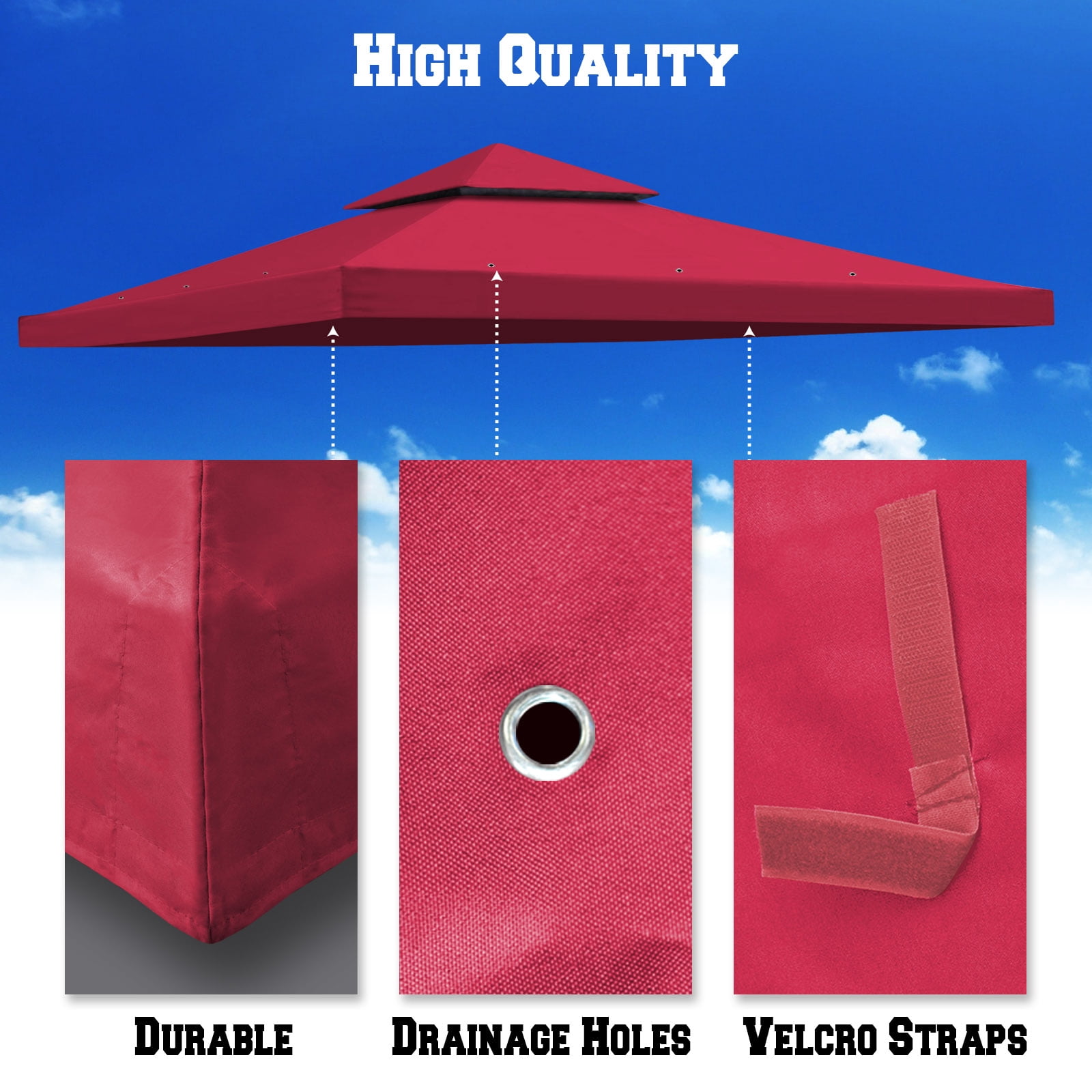 Sunrise Replacement top cover for 10'X10' gazebo canopy patio pavilion sunshade plyester Double tier-Burgundy