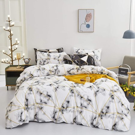 Modern Abstract Cotton Duvet Cover Set King Size - Red & Gray Geometric Bedding, 104x90 Inches