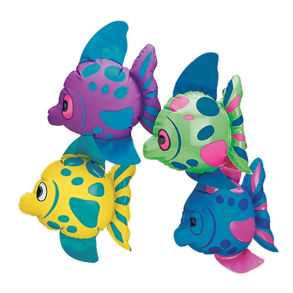 Fun Express 12 Pieces Mini Inflate Fish, Party Favors, Sea Themed Party Decorations