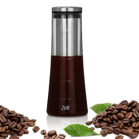 Zell Cold Brew Coffee Maker | Best Home Iced Coffee & Tea Maker with Removable Stainless Steel Coffee Filter | Strong Borosilicate Glass Cold Coffee Maker | 1 Quart (1000