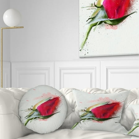 Design Art Designart Red Rose Bud Watercolor Sketch Flowers Throw Pillowwork