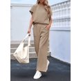 thumbnail image 6 of Womens Striped 2 Piece Set Short Sleeve T Shirts Wide Leg Pants Matching Lounge Sets with Pockets Dark Brown S, 6 of 8