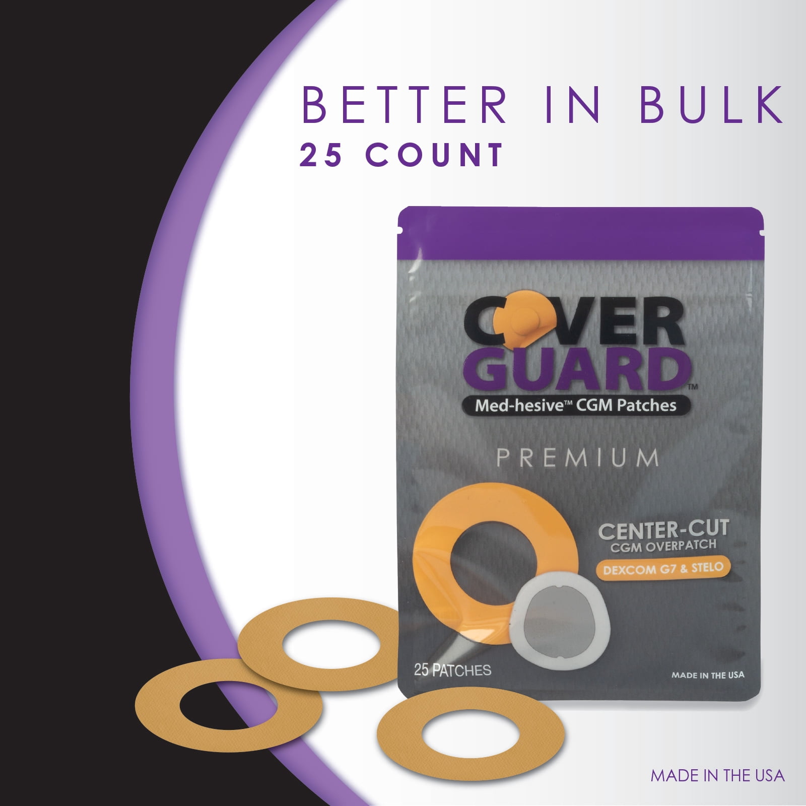 CoverGuard Center Cut Overpatches for Dexcom G7 | 25 Ct Tan | Premium Waterproof CGM Covers | Latex-Free | Anti-Fray | Easy Application & Removal | Sensor Protection