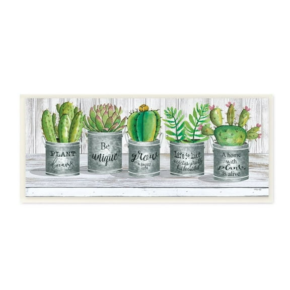 Stupell Industries Succulent and Cactus Jars with Plant Life Puns Paintings Unframed Art Print Wall Art, 7x17, by Cindy Jacobs