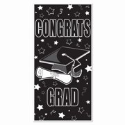 Beistle Congrats Grad Door Cover, 30 by 5-Feet, Black/White