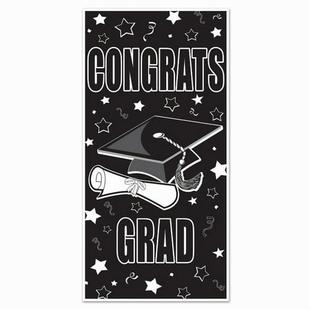 Beistle Congrats Grad Door Cover, 30 by 5-Feet, Black/White