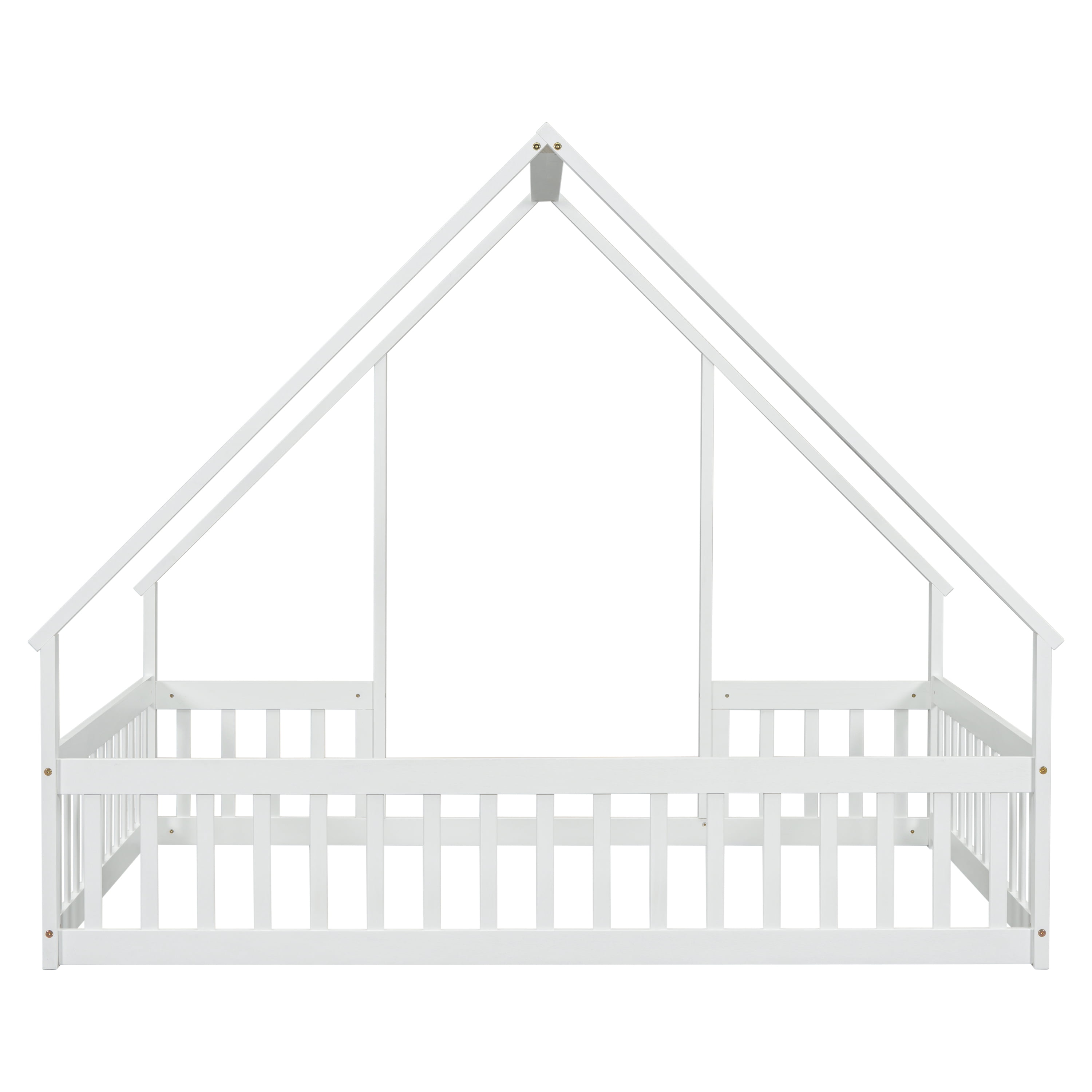 Miniyam Wood Full Size House-Shaped Floor Bed with Guardrails for Kids, White