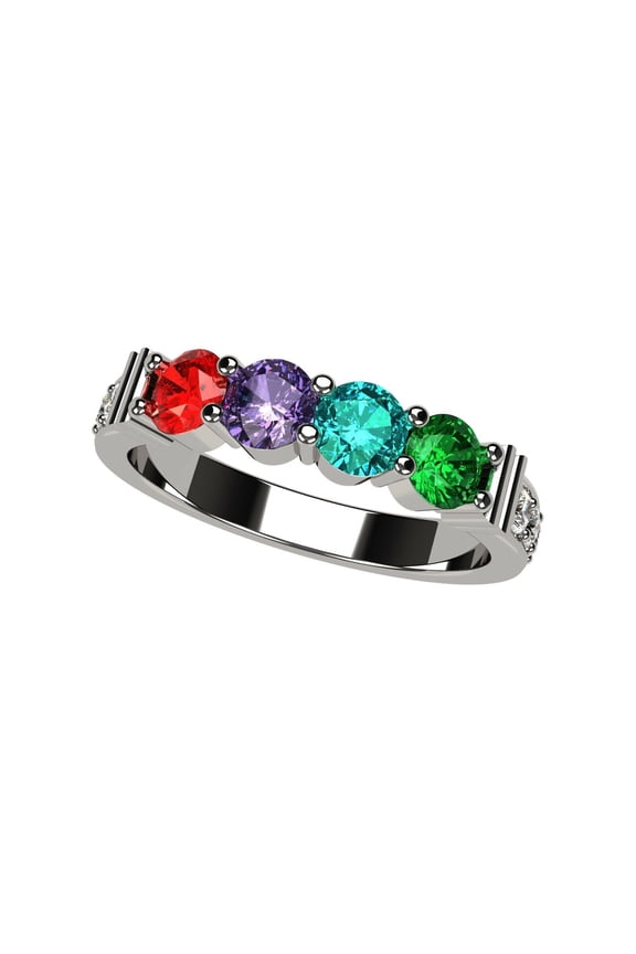 Nana Shared Prong W/Side Stone Mothers Day Ring 1- 6 Stone 10k White Gold Women's- Size 7 - Stone 3