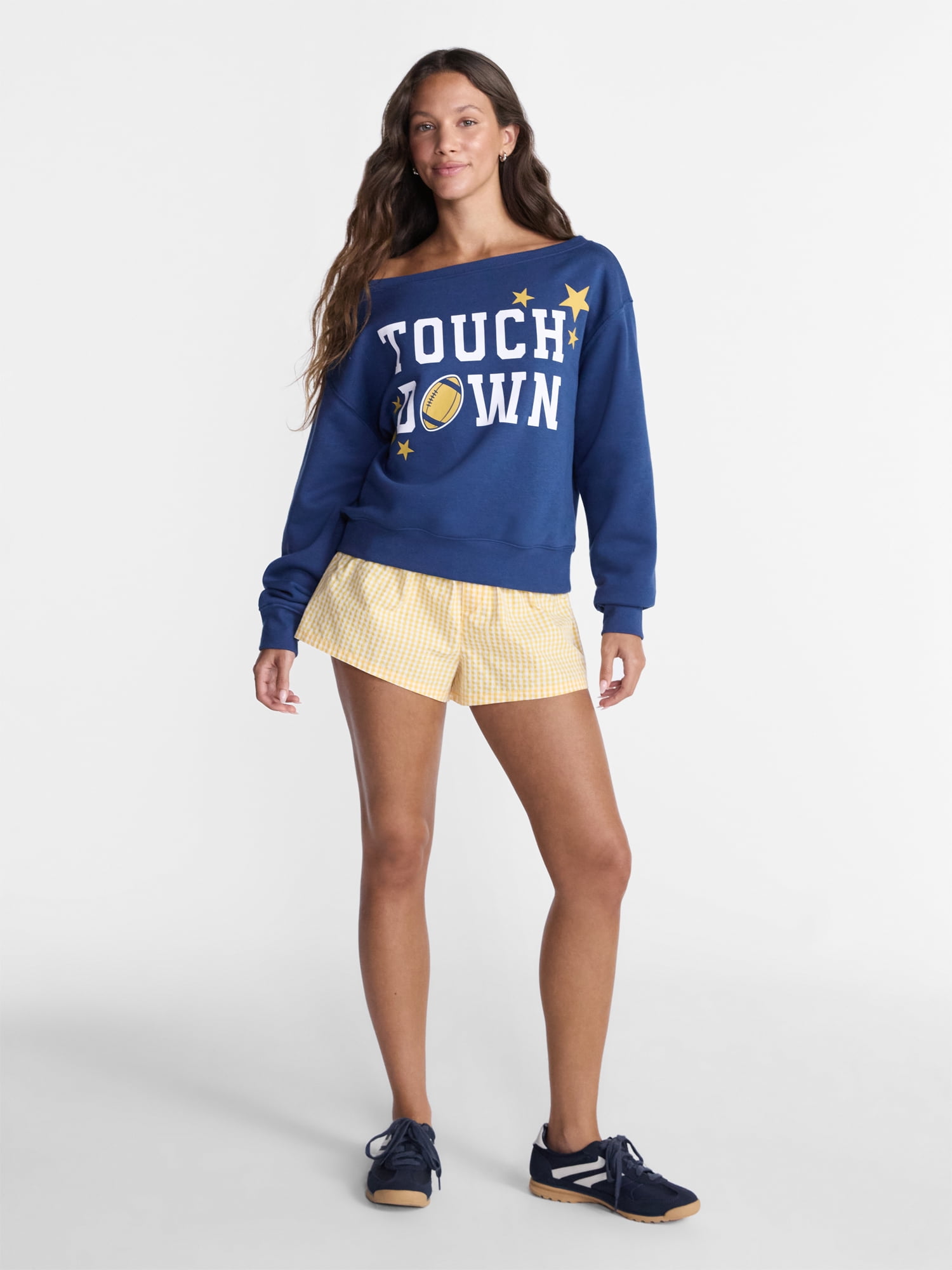 No Boundaries Off the Shoulder Sweatshirt with Long Sleeves, Midweight, Women’s XXS-4X