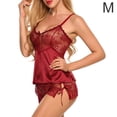thumbnail image 1 of Conjunto de ropa de dormir de 2 piezas para mujer, sexy, con cuello en V, espalda descubierta, pantalones cortos, ropa de dormir, rojo, M Inevent XX000230-06, 1 of 7