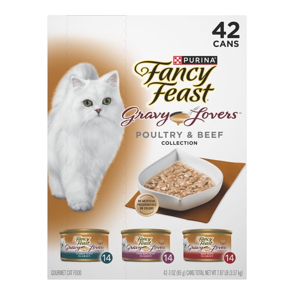 Purina Fancy Feast Gravy Lovers Food, Wet Cat Food, Poultry & Beef, 3 oz Cans (42 Pack)