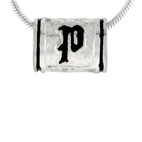 Sterling Silver Hawaiian Charm Bead Initial P Charm Bracelet Compatible, 1/2 inch wide