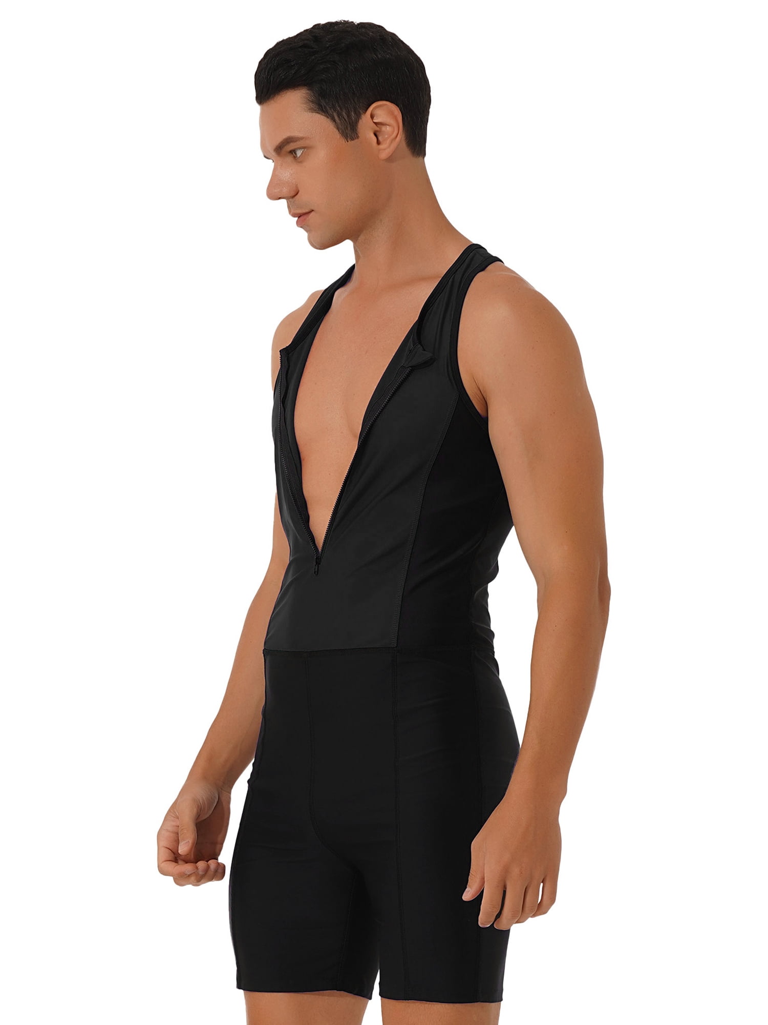 TSSOE Men's One Piece Sleeveless Front Zipped Swimsuit Stretchy