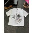 thumbnail image 3 of Women's Oversized White T-Shirt with Chrome Face and Star Graphic Print, Loose Fit Y2K Streetwear Tee Top, 3 of 9