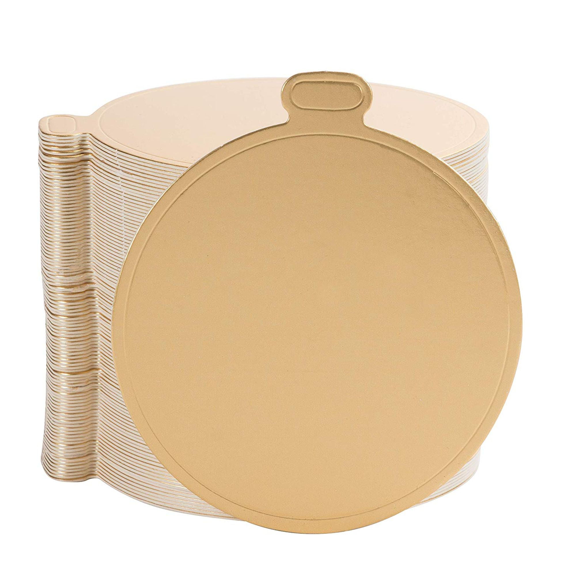 Mini Cake Boards 100Pack Metallic Gold 3.5Inch Round Base for Single Serve Sweets, Plain