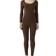 thumbnail image 1 of Minnieouse Conjunto de ropa interior de Color sólido de calzoncillos largos para mujer, traje de capa base térmica, ropa de dormir con cuello , Ropa interior Café oscuro, 1 of 6