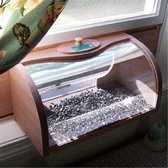 Bread Box Window Bird Feeder with 2-Way Mirror | Fits Double-Hung Windows 24-36" Wide | Easy Fill & Clean from Indoors | Handcrafted Mahogany | Large Viewing Area | 24"W x 9.5"H x 9.5"D
