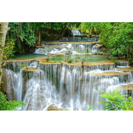 Waterfall in Kanchanaburi Province, Thailand River Tropical Landscape Photo Print Wall Art By Pongphan