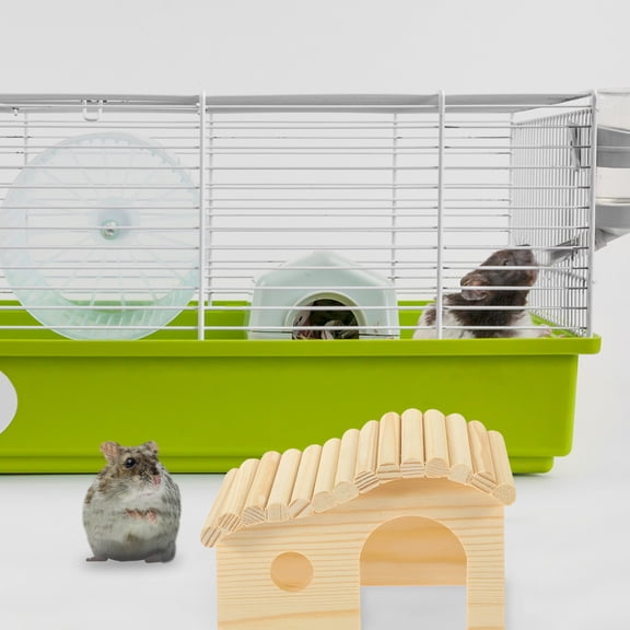 WRISTBIQUE Small Pet Hamster Cage in Beige with Wooden Nest, Ladder, and Balcony - Ideal Home for Hamsters and Small Animals