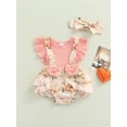 thumbnail image 3 of Newborn Baby Girl Summer Clothes Floral Romper Dress Onesie Ruffle Sleeve Suspender Romper Outfits with Headband, 3 of 9